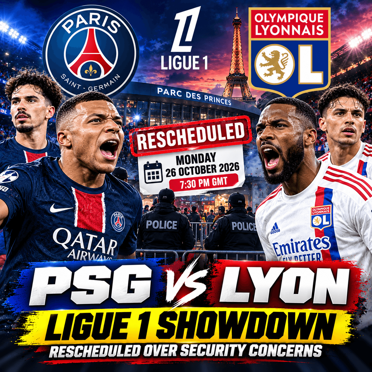 PSG vs Lyon Rescheduled Over Security Concerns Ahead of Ligue 1 Showdown